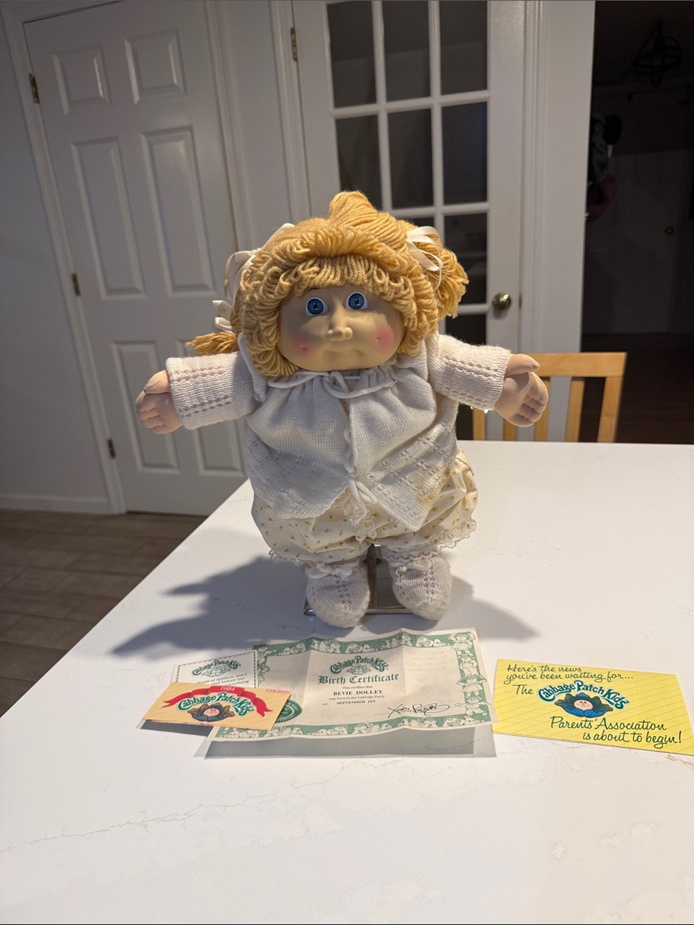 Vintage-Style Blonde Yarn Hair Doll in Cream Outfit